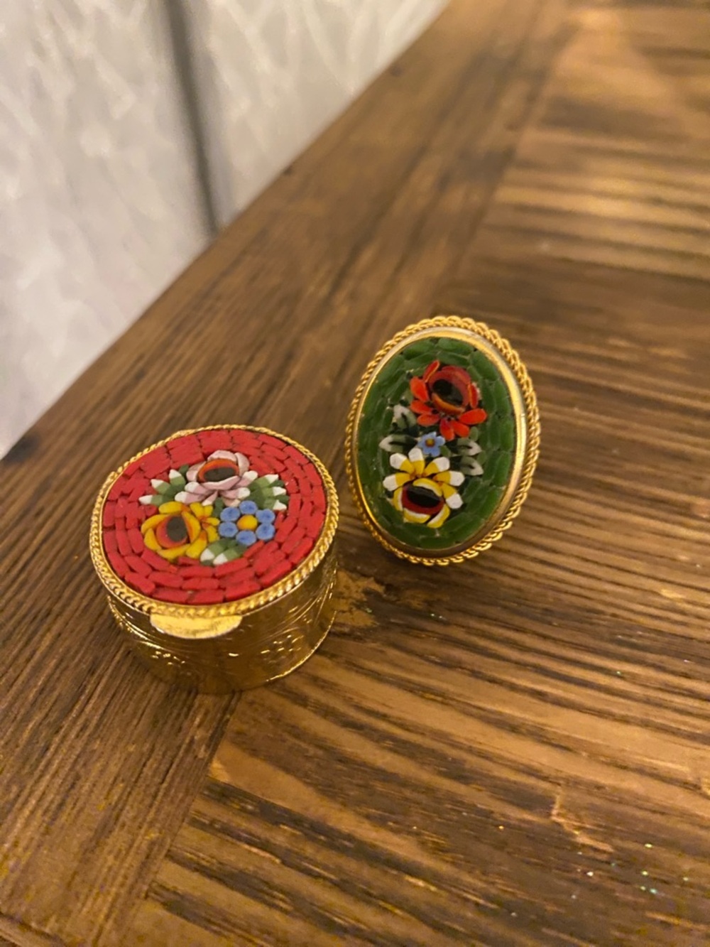 Vintage Micro-Mosaic Ring & Pill Box